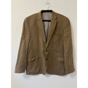 Kenneth Cole New York Mens 44S Brown Linen Cotton Herringbone Blazer Sport Coat